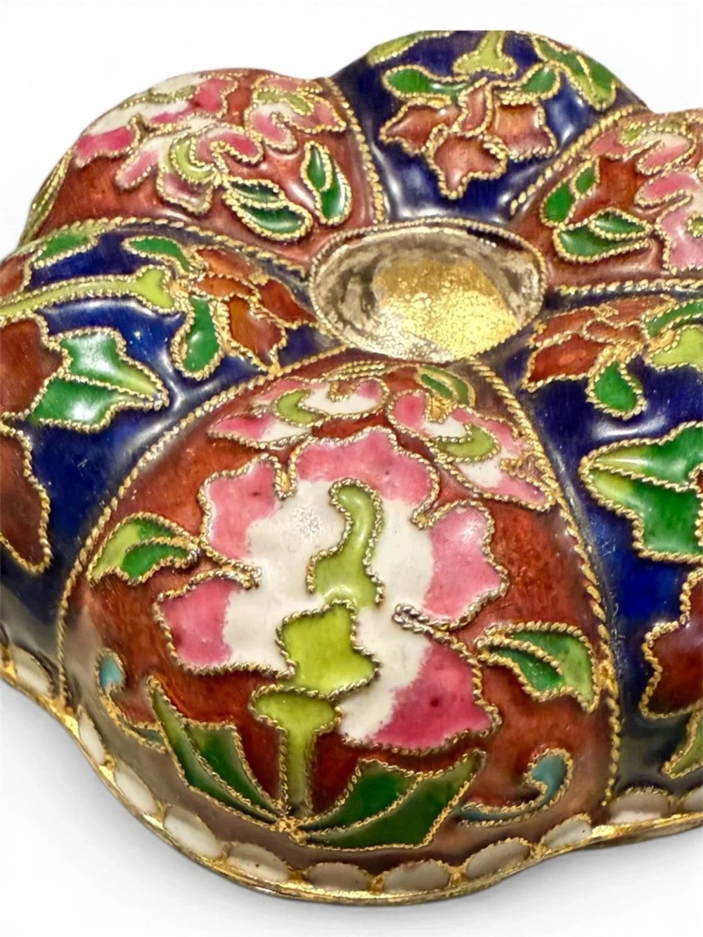 Vintage Cloisonné Enamel Trinket Box Floral Blue Jewelry Box Asian Decor